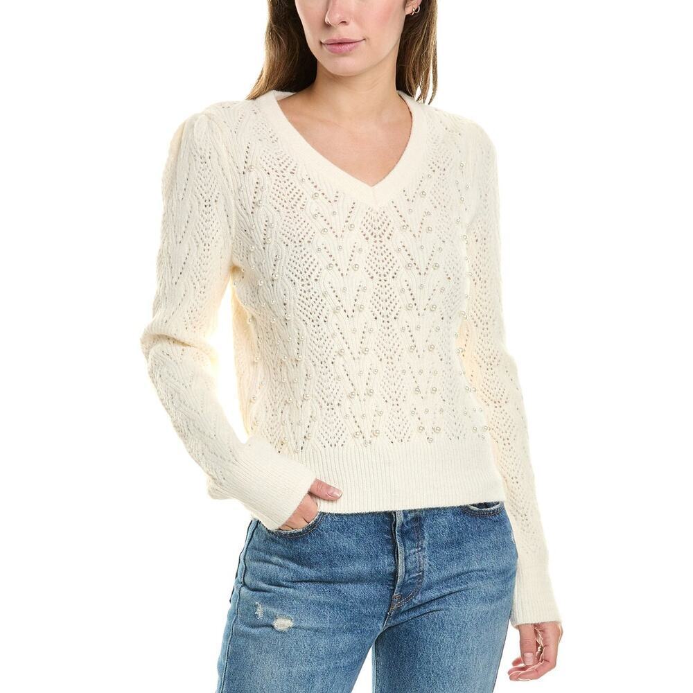 NANETTE Nanette Lepore Pearl‎ Bead Sweater V-Neckline Pullover Beige Size XL NWT